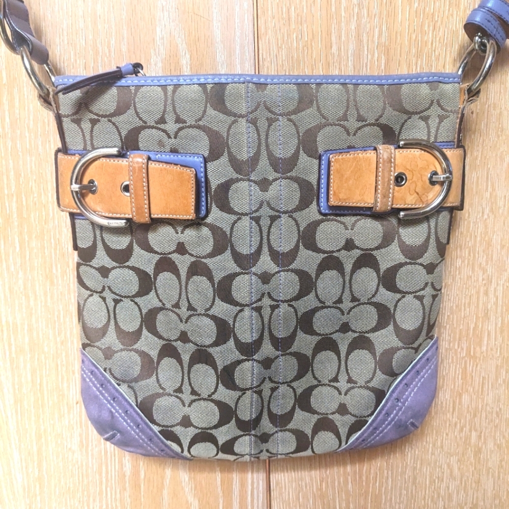 Purple accented classic coach purse